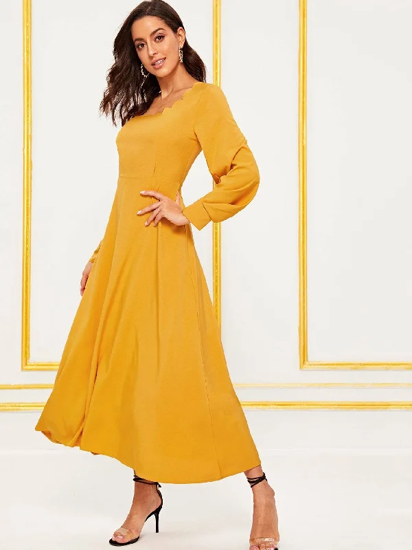 Get noticed with eye-catching women’s fashion   Scallop Scoop Neck Maxi Dress