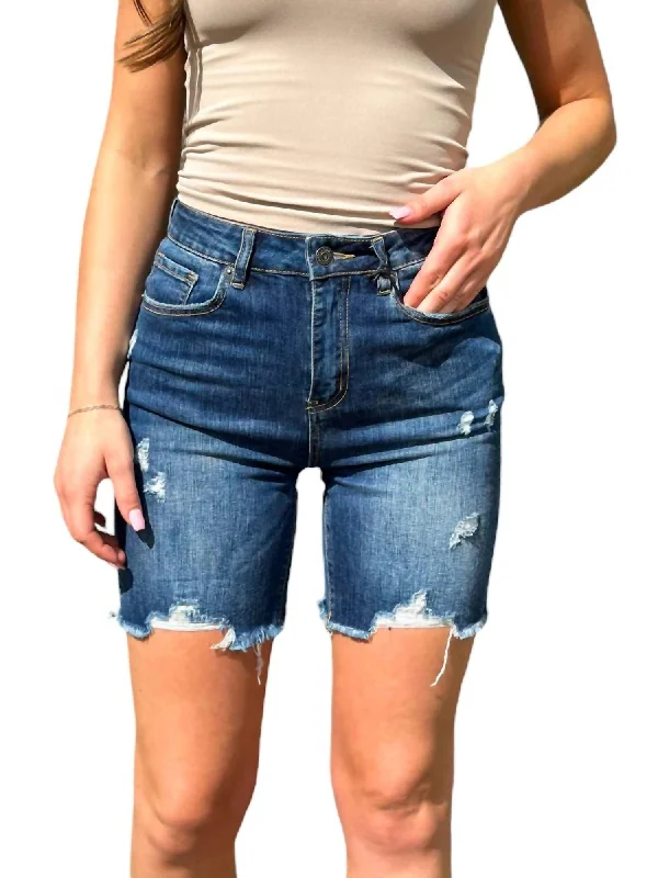 Soft, breathable fabrics for fashionable women High-Waisted Distressed Shorts In Medium Wash Soft, breathable fabrics for fashionable women High-Waisted Distressed Shorts In Medium Wash