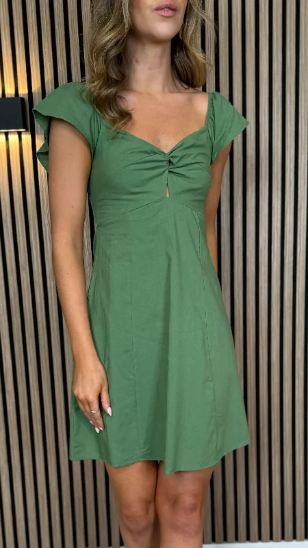 Fashion pieces that complement every woman’s style   Gina Khaki Knot Detail Mini Dress