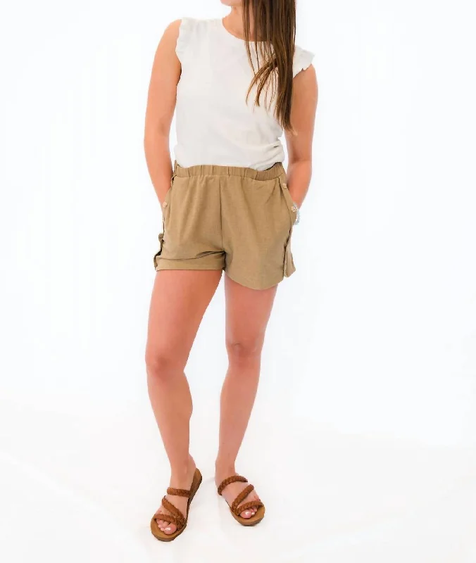 Fashionable, yet affordable women’s apparel   Side Button Shorts In Khaki
