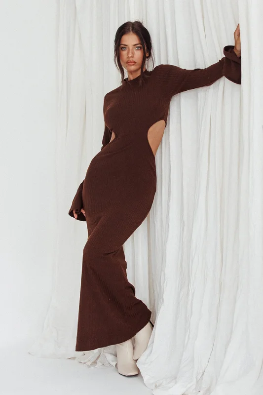 Bold and beautiful clothing for every woman   Shianne Long Sleeve Knit Maxi Dress Chocolate