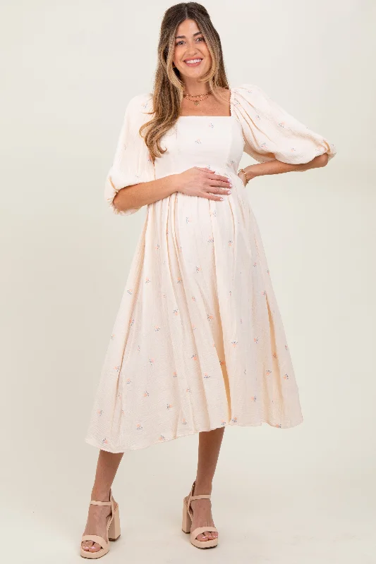 Luxurious fabrics and modern designs for women   Cream Floral Maternity Midi Dress