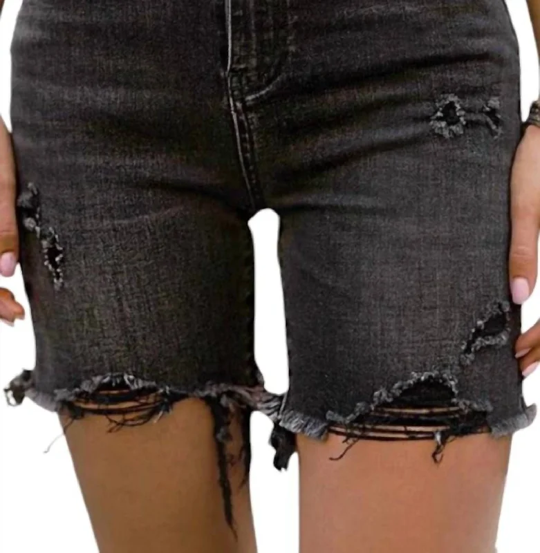 Versatile fashion options for every occasion   High-Waisted Washed Distressed Shorts In Black