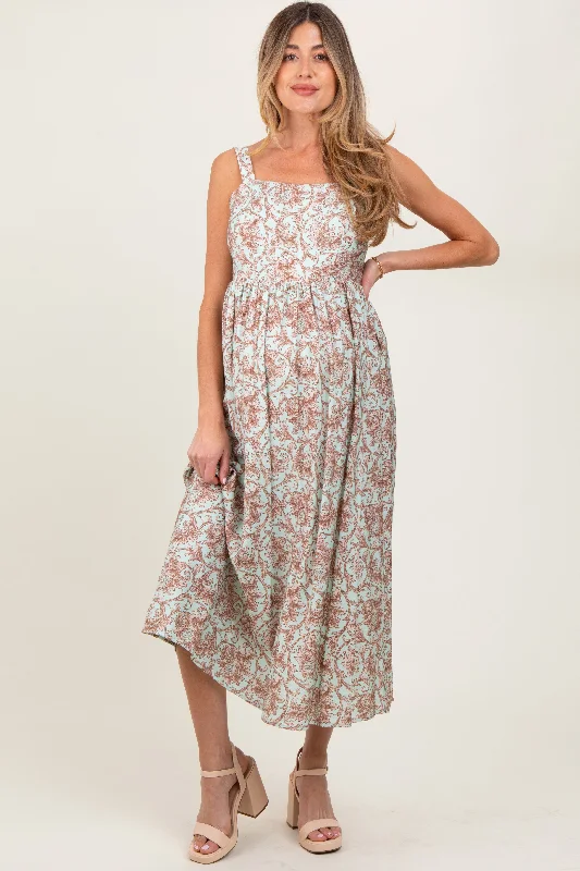 Fashion-forward women’s clothing on a budget   Mint Abstract Print Maternity Midi Dress