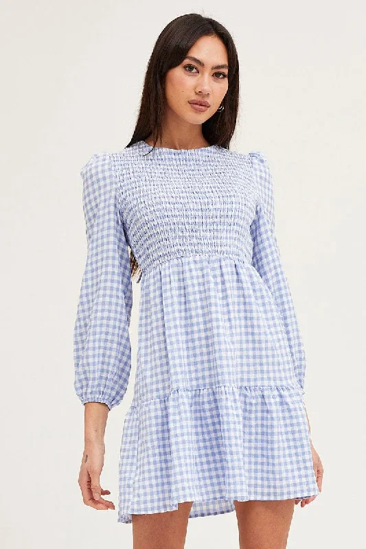 Versatile fashion for every type of woman   Check Shirred Bust Mini Dress