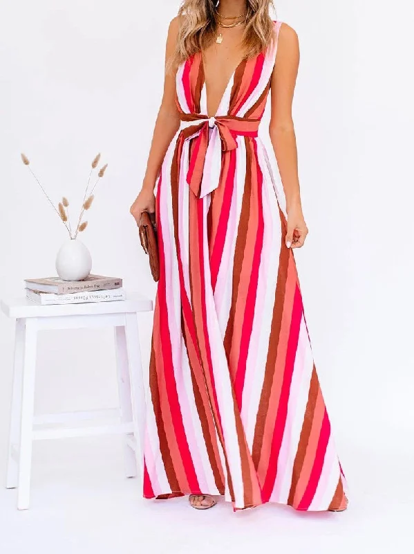 Trendy women’s clothing that suits every taste   Deep V Striped Suspender Casual Dress