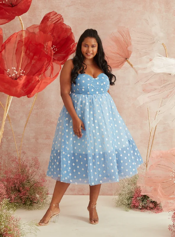 Chic for every occasion and style   Dahlia Blue Daisy Embroidered Corset Midi Dress