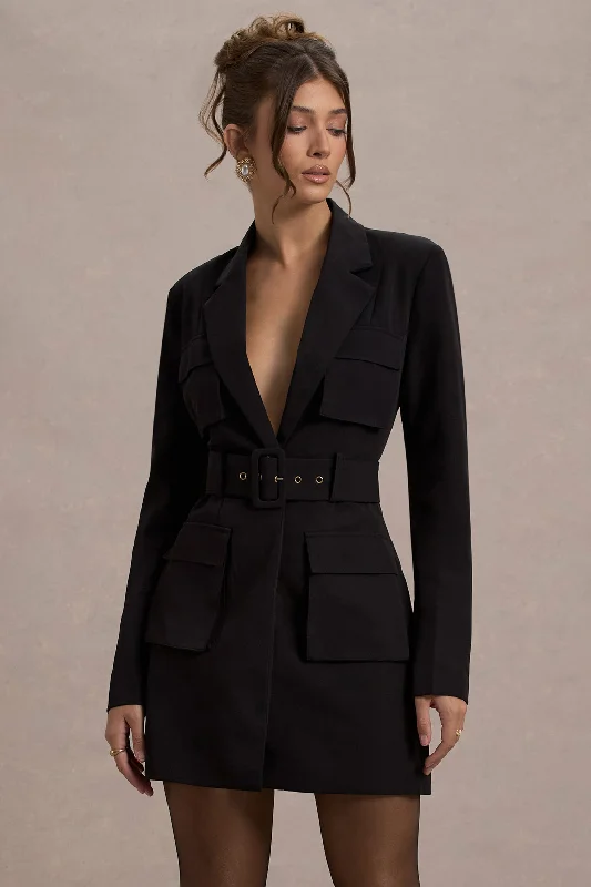 Elegant casual clothing for modern women   Genesis | Black Belted Utility Blazer Dress