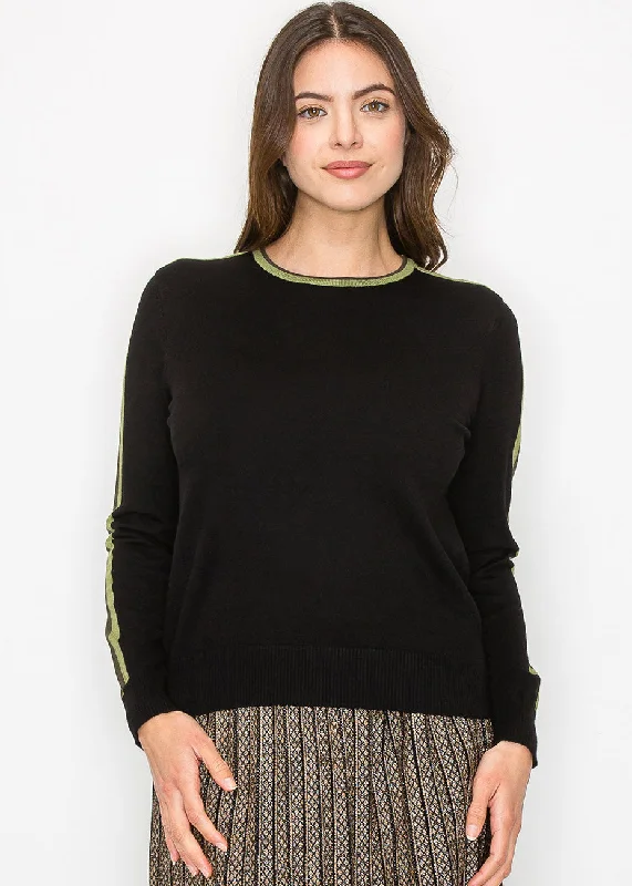 Refresh your wardrobe with stylish women’s outfits   Black Sweater with Olive Stripe Detail