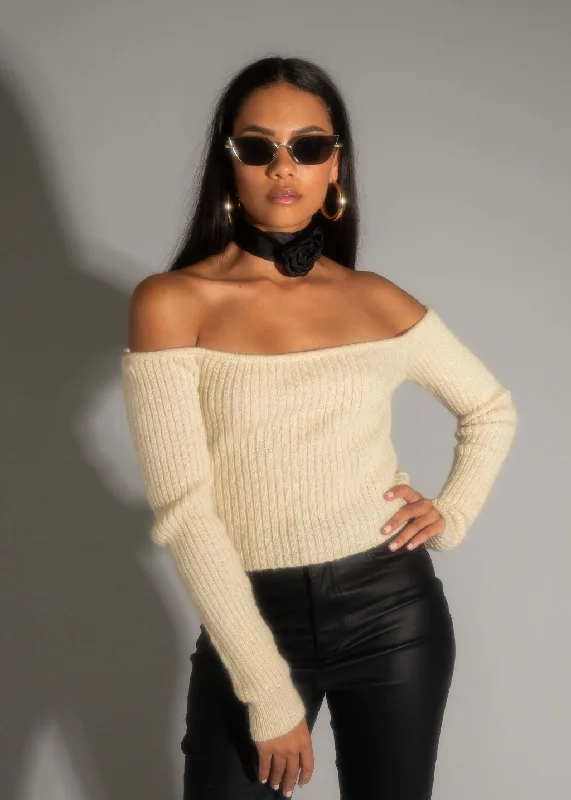 Latest fashion trends for modern women   Miley Beige Off The Shoulder Sweater