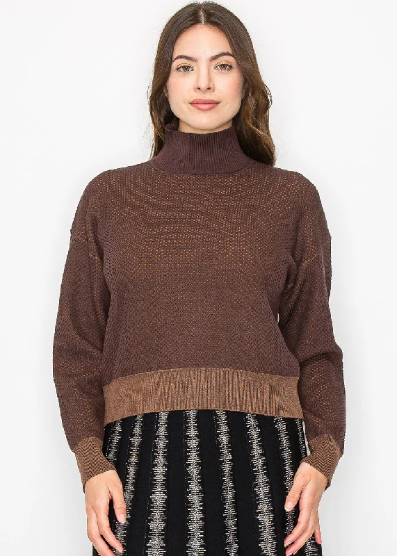Effortlessly stylish outfits for the modern woman   Textured Brown High Neck Sweater