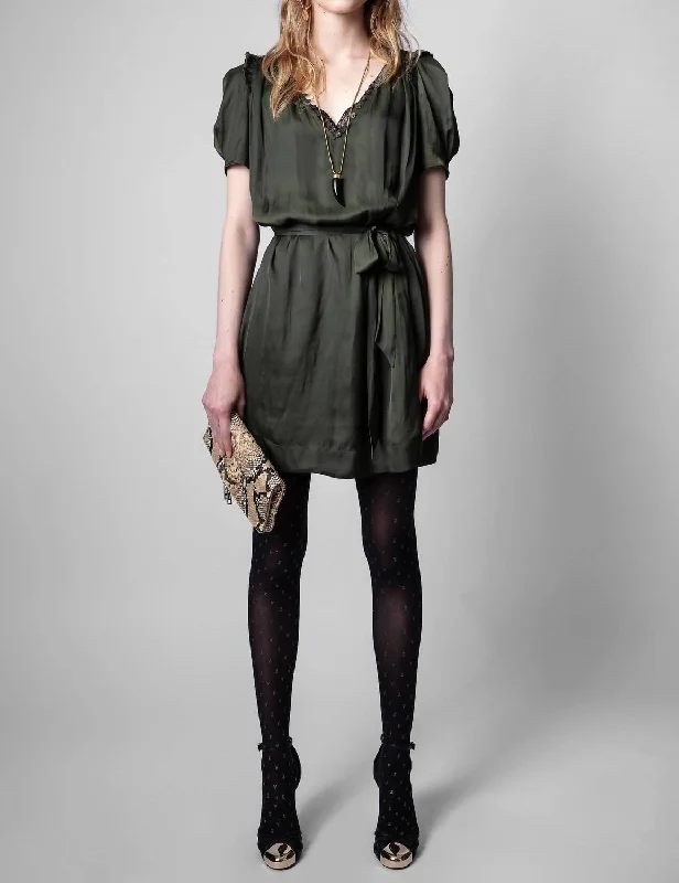 Trendy women’s clothing    Ritys Satin Dress in Khaki Green