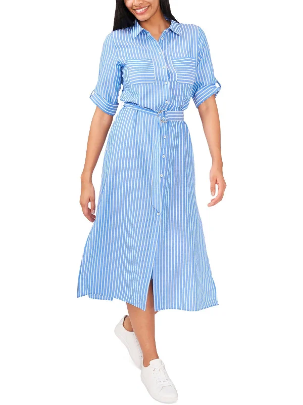Soft, breathable fabrics for fashionable women   Womens Stiped Midi Shirtdress