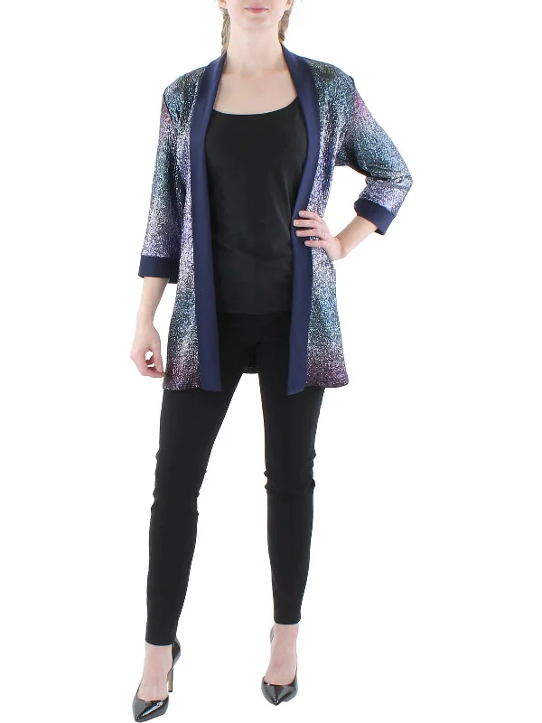 Designer-inspired women’s fashion at affordable prices   Petites Womens Metallic 3/4 Sleeves Duster Blazer