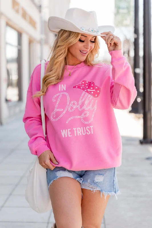 Refresh your wardrobe with trendy women’s apparel   In Dolly We Trust Pink Oversized Graphic Sweatshirt