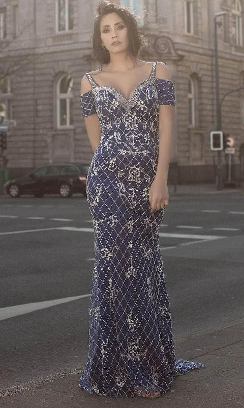 Get noticed with eye-catching women’s fashion   Chic and Holland AN1637 - Short Sleeve Beaded Prom Dress