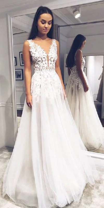 Affordable stylish women’s fashion collection   Simple A-line V-neck Open Back Lace Prom Dresses   cg15956