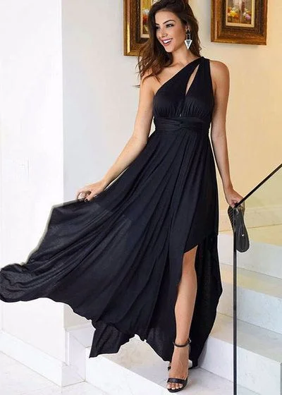 Fashionable, yet affordable women’s apparel   Black Chiffon One Shoulder Prom Dresses A-line Long Cheap Evening Formal Dress High Slit Sexy Party Dresses for Women cg4272