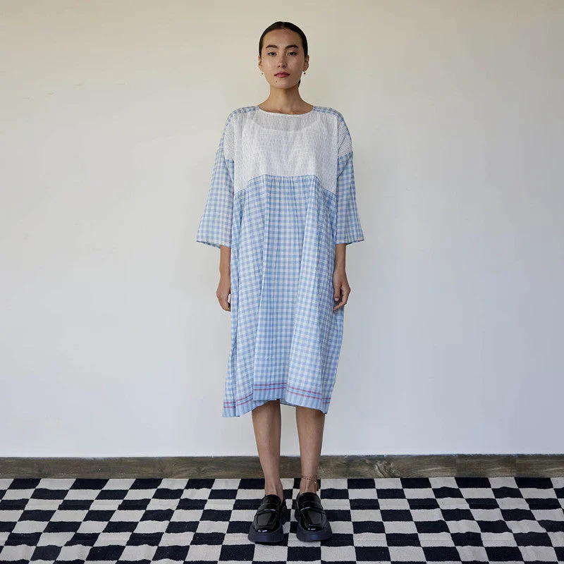 Effortlessly chic outfits for the modern woman   Embroidered Cotton Dress | Handblock Print | Sky Blue