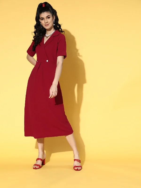 Versatile outfits to transition from day to night   Women Charming Maroon Solid Volume Play Dress