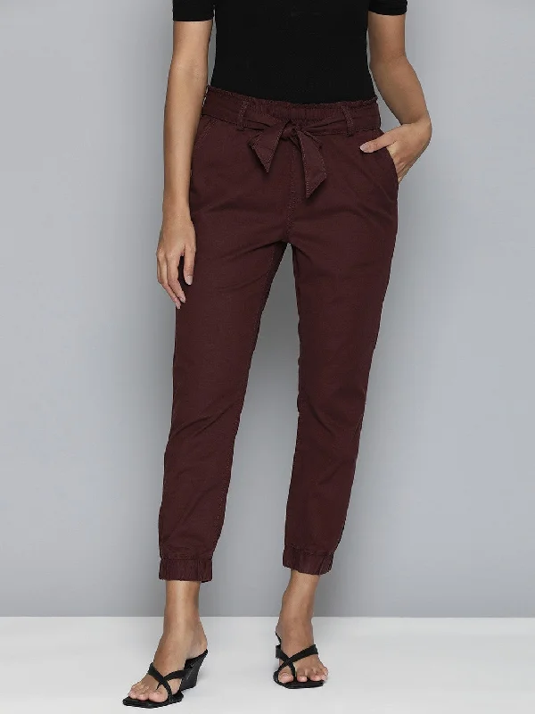 Affordable stylish women’s fashion collection   Women's Mid Rise Maroon Baggy Fit Trousers